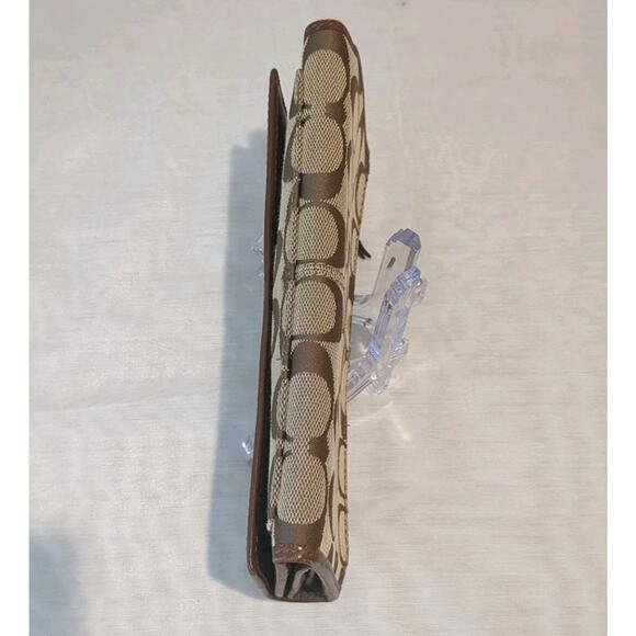 Coach Long Wallet Vintage Leather Signature Brown Beige Pleated Canvas Trifold - Picture 7 of 12